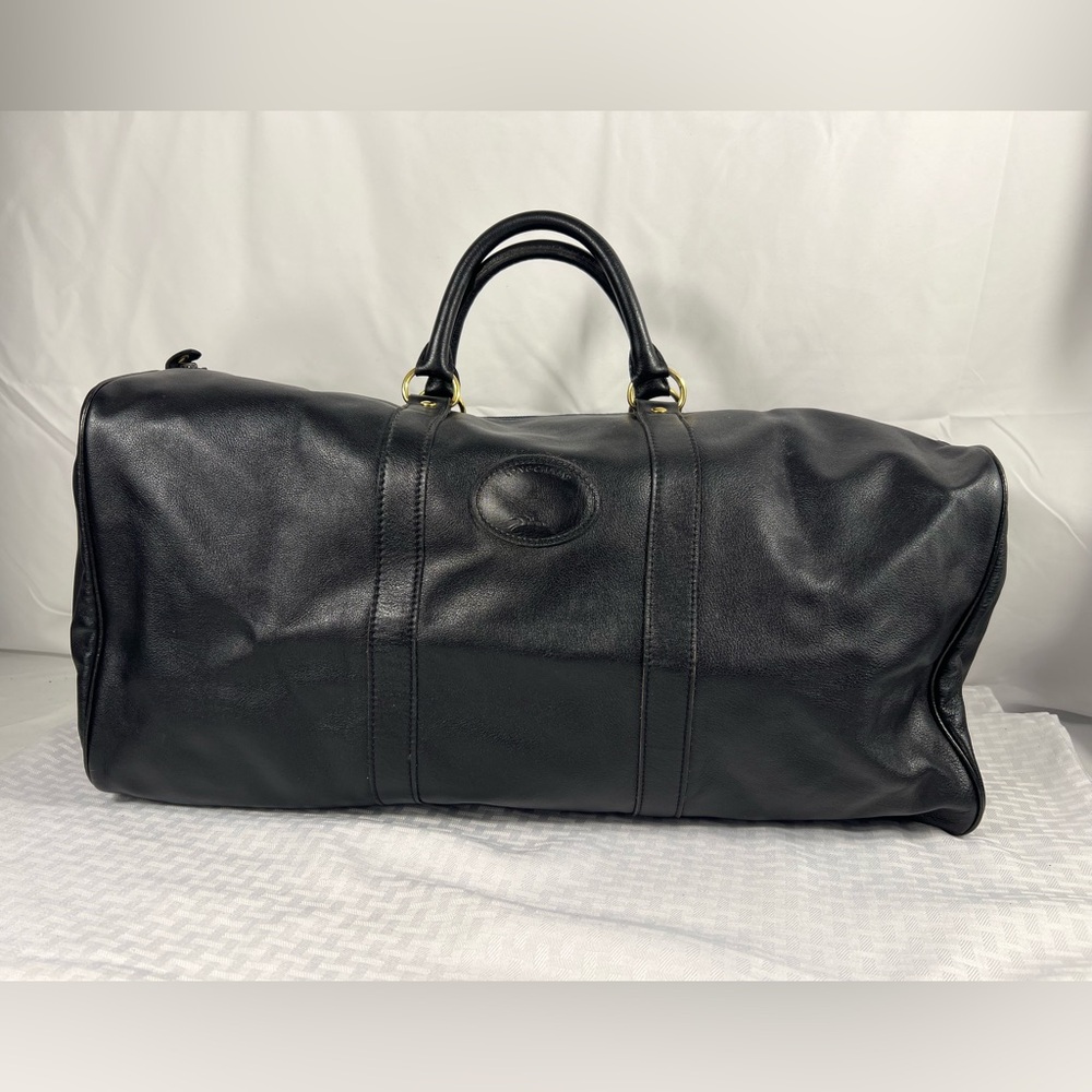 4903: Longchamp Le Foulonné Black Leather Weekender Duffel Travel Bag